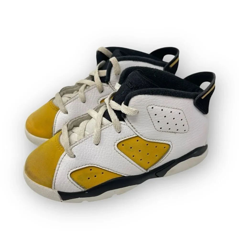 Nike Air Jordan 6 Retro White Black Yellow Sneakers DV3606-170 TD Child Size 10C